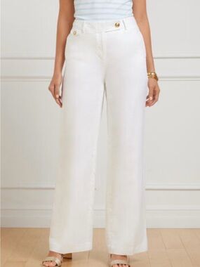 Talbots White Wide-Leg Linen Pants with Gold Button 20WP